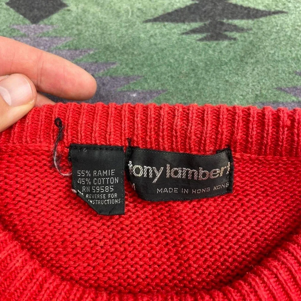 Vintage 80s Tony Lambert Ray Ban‎ Sunglasses Sweater Size Medium Red Knit Sun